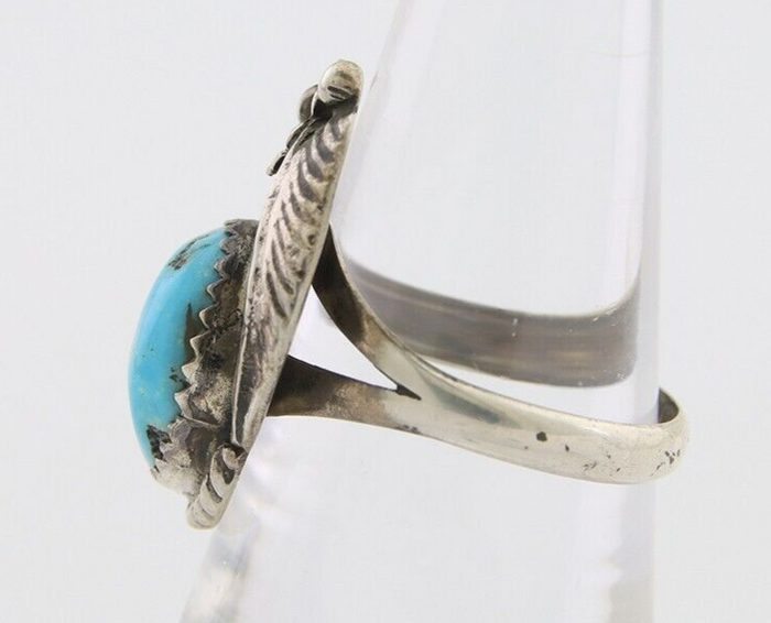 Navajo Ring 925 Silver Sleeping Beauty Turquoise Native American Artist C.80's