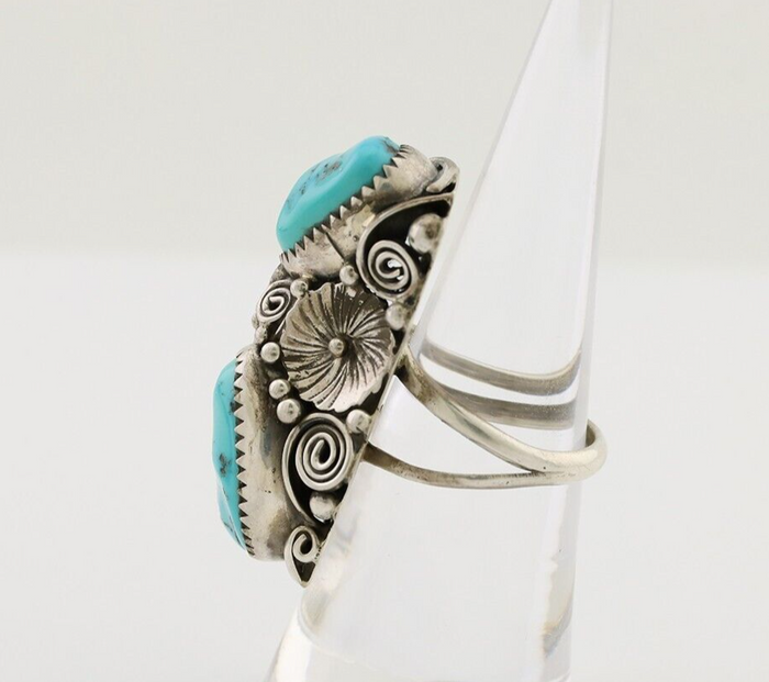 Navajo Ring 925 Silver Sleeping Beauty Turquoise Native American Artist C.80's