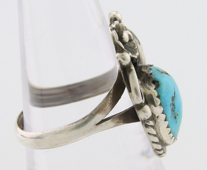 Navajo Ring 925 Silver Sleeping Beauty Turquoise Native American Artist C.80's