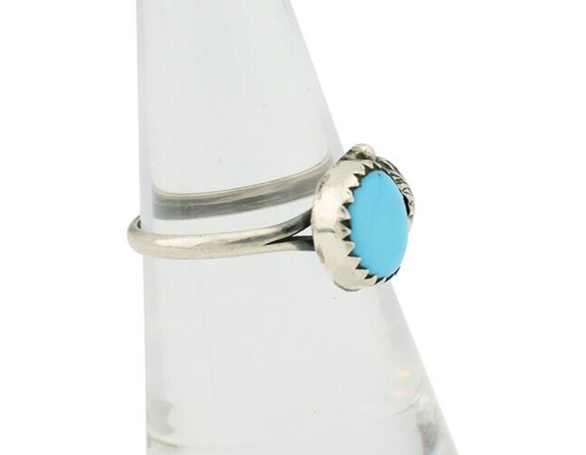 Navajo Ring 925 Silver Sleeping Beauty Turquoise Native American Artist C.80's