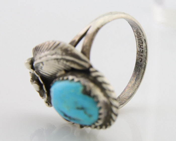 Navajo Ring 925 Silver Sleeping Beauty Turquoise Native American Artist C.80's