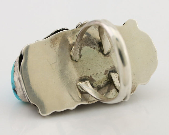 Navajo Ring 925 Silver Sleeping Beauty Turquoise Native American Artist C.80's