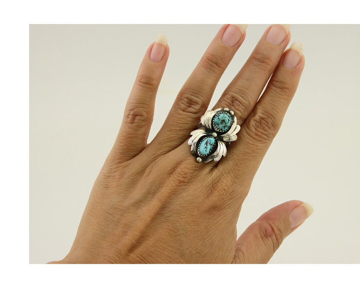 Navajo Ring 925 Silver Sleeping Beauty Turquoise Native American Artist C.80's