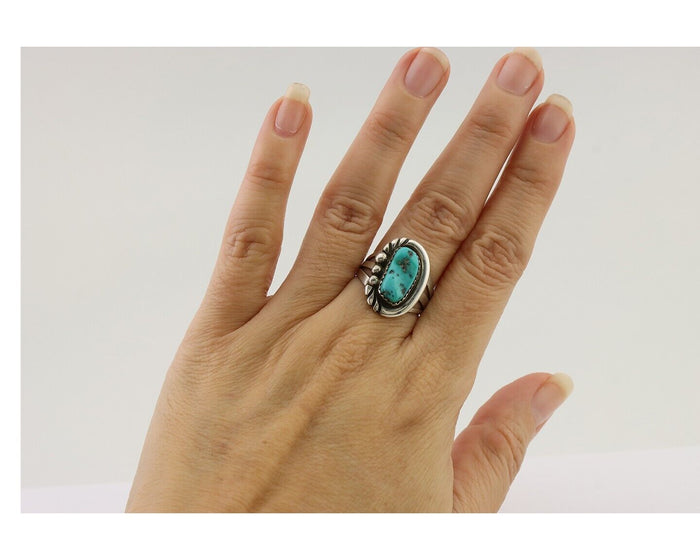 Navajo Ring 925 Silver Sleeping Beauty Turquoise Native American Artist C.80's