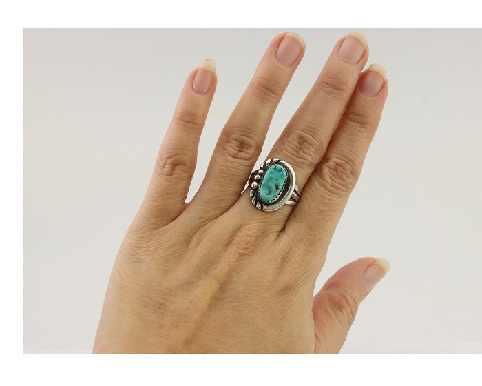 Navajo Ring 925 Silver Sleeping Beauty Turquoise Native American Artist C.80's