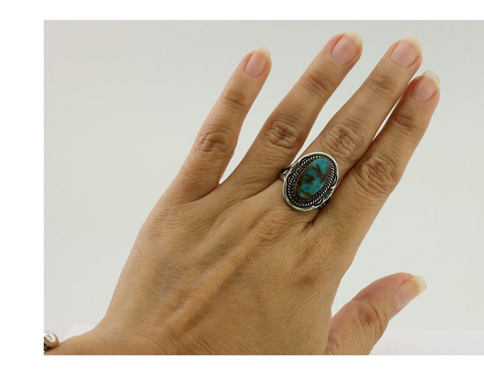 Navajo Ring 925 Silver Sleeping Beauty Turquoise Native American Artist C.80's
