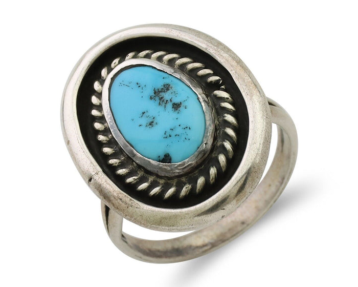 Navajo Ring 925 Silver Sleeping Beauty Turquoise Native Artist C.80's