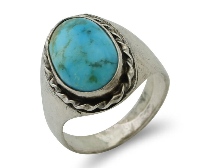 Navajo Ring 925 Silver Sleeping Beauty Turquoise Native Artist C.80's