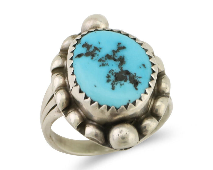 Navajo Ring 925 Silver Sleeping Beauty Turquoise Native Artist C.80's