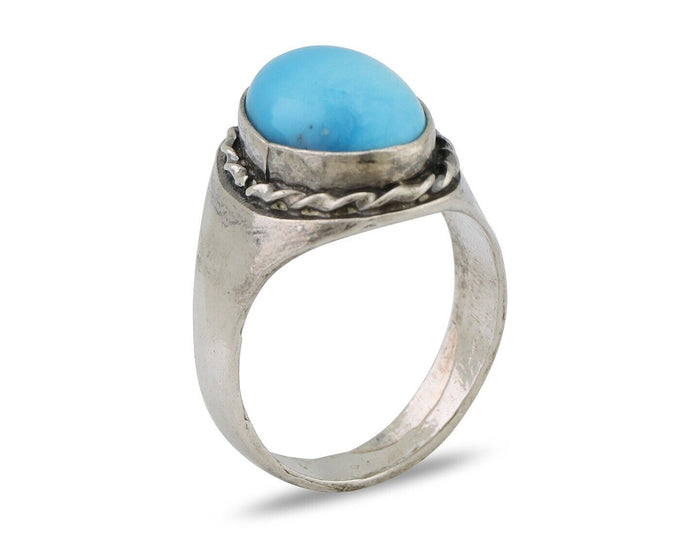 Navajo Ring 925 Silver Sleeping Beauty Turquoise Native Artist C.80's