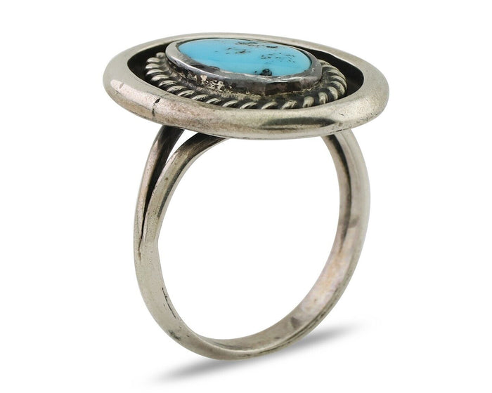 Navajo Ring 925 Silver Sleeping Beauty Turquoise Native Artist C.80's