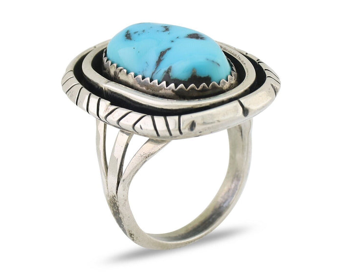 Navajo Ring 925 Silver Sleeping Beauty Turquoise Native Artist C.80's