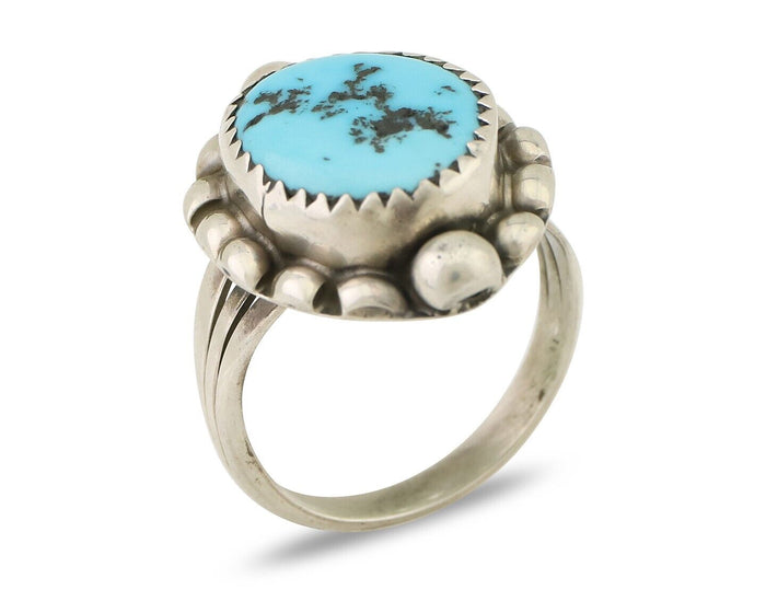 Navajo Ring 925 Silver Sleeping Beauty Turquoise Native Artist C.80's