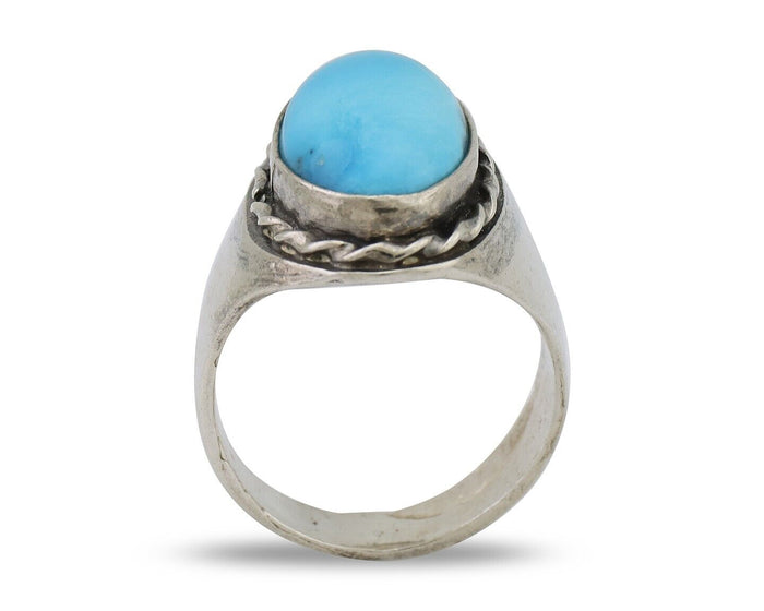 Navajo Ring 925 Silver Sleeping Beauty Turquoise Native Artist C.80's
