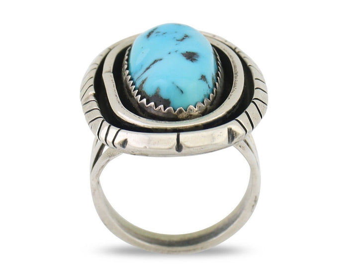 Navajo Ring 925 Silver Sleeping Beauty Turquoise Native Artist C.80's
