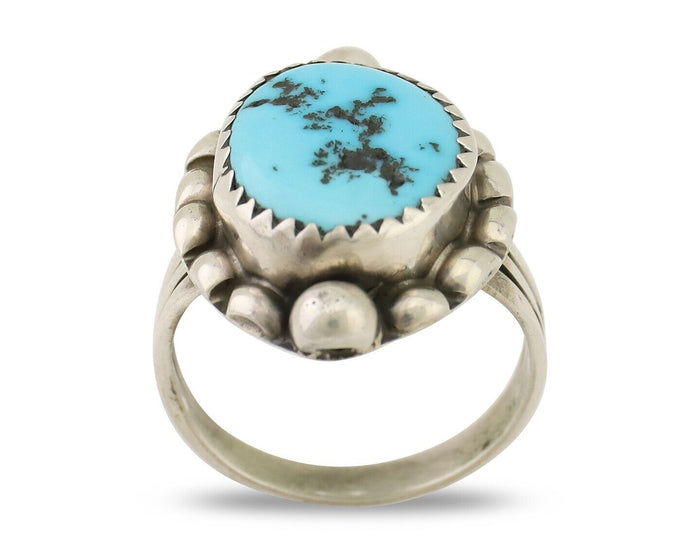 Navajo Ring 925 Silver Sleeping Beauty Turquoise Native Artist C.80's