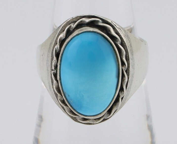 Navajo Ring 925 Silver Sleeping Beauty Turquoise Native Artist C.80's