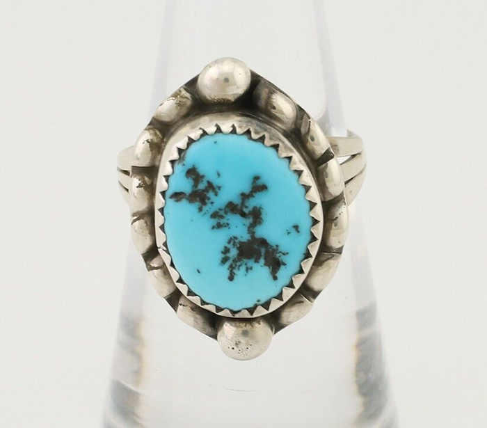 Navajo Ring 925 Silver Sleeping Beauty Turquoise Native Artist C.80's