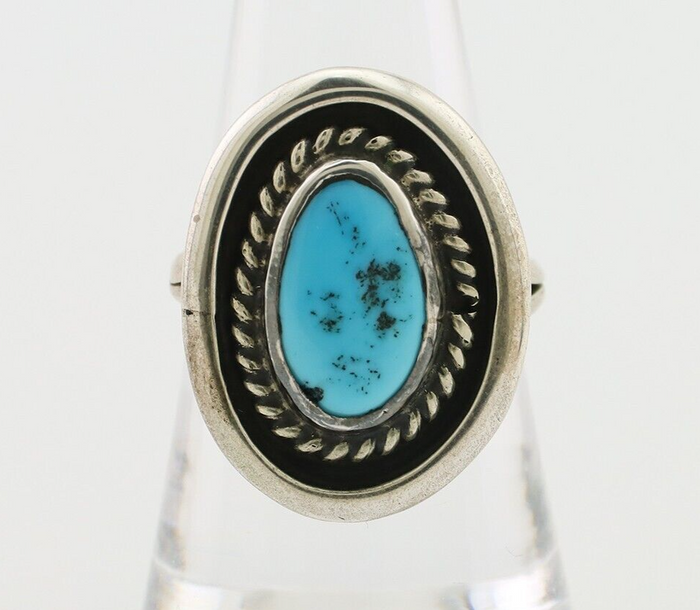 Navajo Ring 925 Silver Sleeping Beauty Turquoise Native Artist C.80's