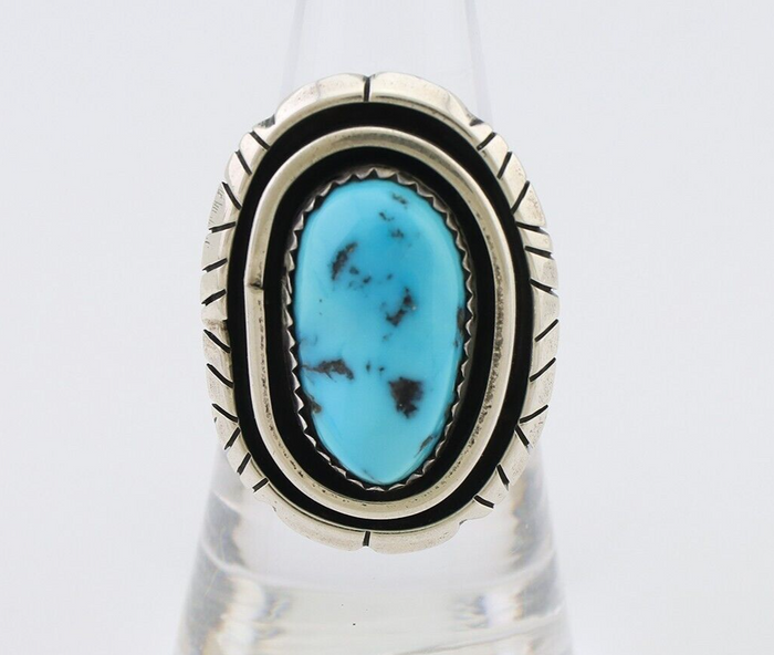 Navajo Ring 925 Silver Sleeping Beauty Turquoise Native Artist C.80's