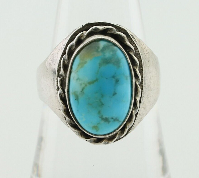 Navajo Ring 925 Silver Sleeping Beauty Turquoise Native Artist C.80's