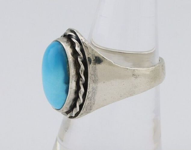 Navajo Ring 925 Silver Sleeping Beauty Turquoise Native Artist C.80's