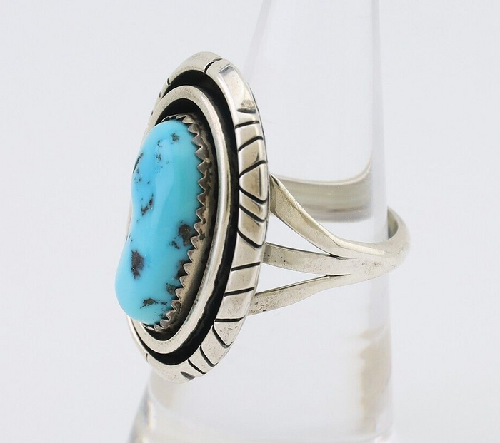 Navajo Ring 925 Silver Sleeping Beauty Turquoise Native Artist C.80's