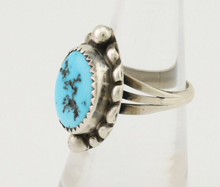 Navajo Ring 925 Silver Sleeping Beauty Turquoise Native Artist C.80's