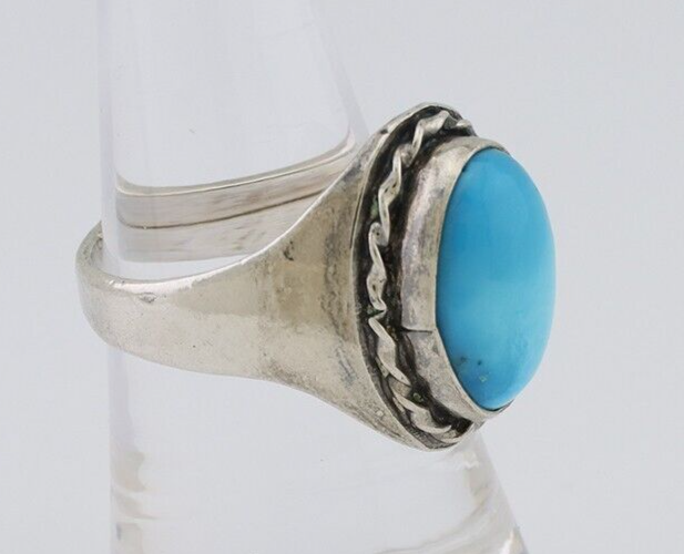 Navajo Ring 925 Silver Sleeping Beauty Turquoise Native Artist C.80's