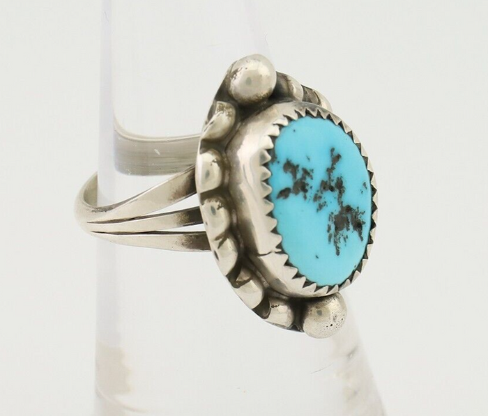 Navajo Ring 925 Silver Sleeping Beauty Turquoise Native Artist C.80's
