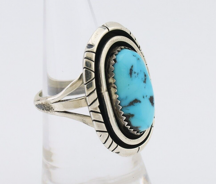 Navajo Ring 925 Silver Sleeping Beauty Turquoise Native Artist C.80's