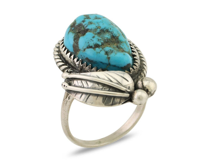 Navajo Ring 925 Silver Sleeping Beauty Turquoise Native Artist SC C.80's