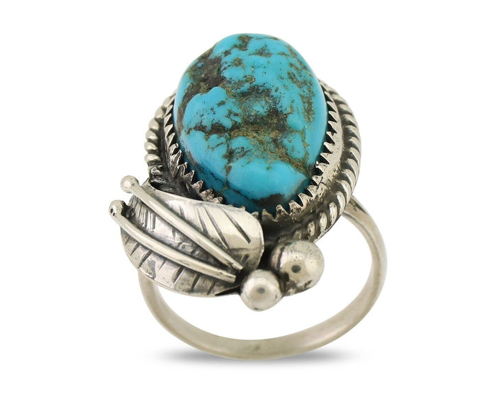 Navajo Ring 925 Silver Sleeping Beauty Turquoise Native Artist SC C.80's
