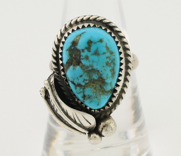 Navajo Ring 925 Silver Sleeping Beauty Turquoise Native Artist SC C.80's