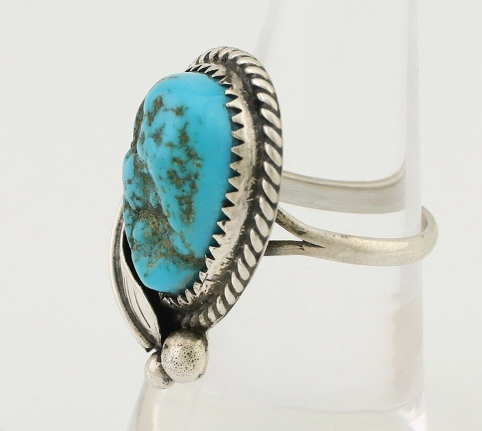 Navajo Ring 925 Silver Sleeping Beauty Turquoise Native Artist SC C.80's