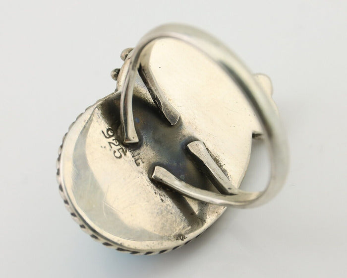 Navajo Ring 925 Silver Sleeping Beauty Turquoise Native Artist SC C.80's