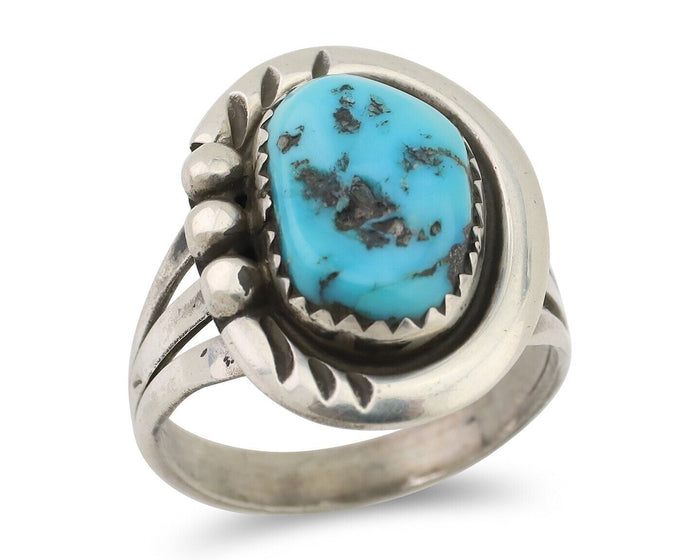 Navajo Ring 925 Silver Sleeping Beauty Turquoise Signed IROYBAI C.80's