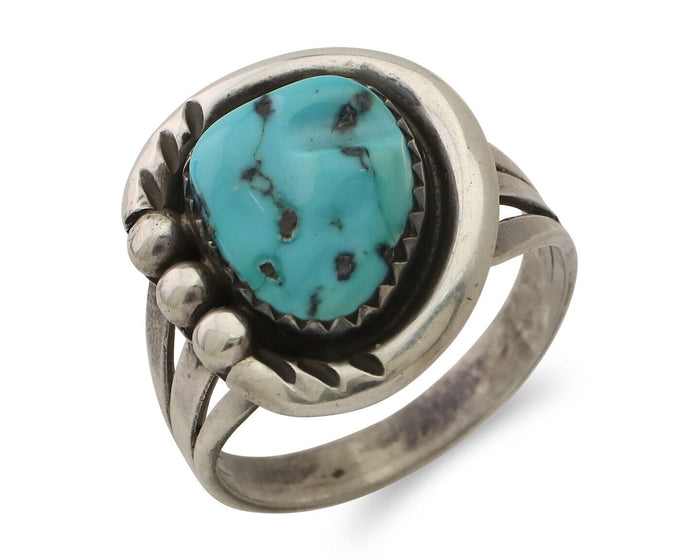 Navajo Ring 925 Silver Sleeping Beauty Turquoise Signed IROYBAI C.80's
