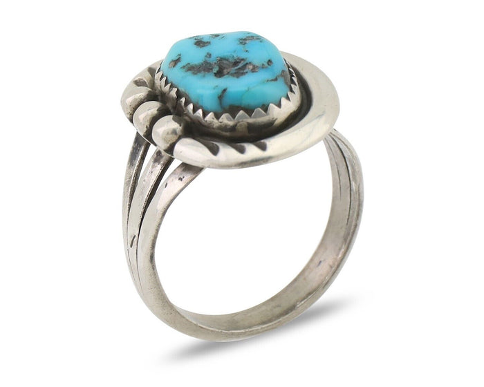 Navajo Ring 925 Silver Sleeping Beauty Turquoise Signed IROYBAI C.80's