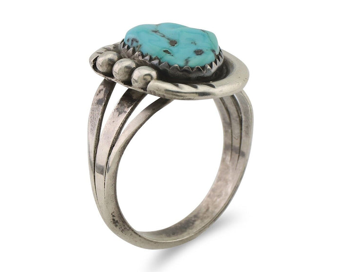 Navajo Ring 925 Silver Sleeping Beauty Turquoise Signed IROYBAI C.80's
