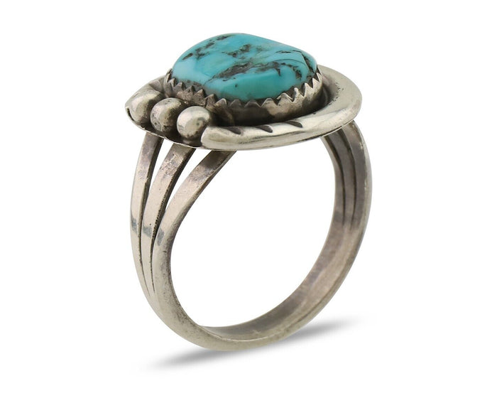 Navajo Ring 925 Silver Sleeping Beauty Turquoise Signed IROYBAI C.80's
