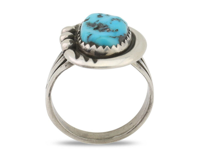 Navajo Ring 925 Silver Sleeping Beauty Turquoise Signed IROYBAI C.80's