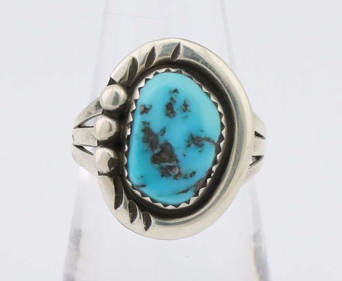 Navajo Ring 925 Silver Sleeping Beauty Turquoise Signed IROYBAI C.80's