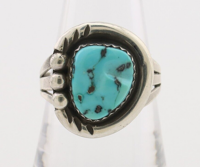 Navajo Ring 925 Silver Sleeping Beauty Turquoise Signed IROYBAI C.80's