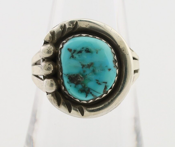 Navajo Ring 925 Silver Sleeping Beauty Turquoise Signed IROYBAI C.80's