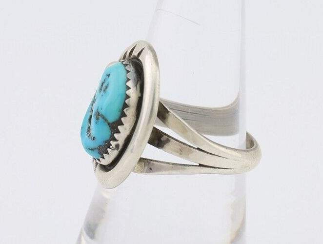 Navajo Ring 925 Silver Sleeping Beauty Turquoise Signed IROYBAI C.80's