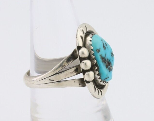 Navajo Ring 925 Silver Sleeping Beauty Turquoise Signed IROYBAI C.80's