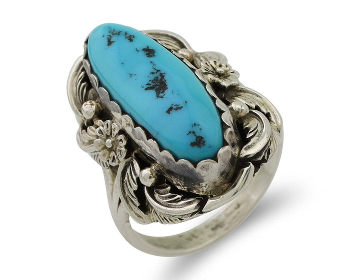 Navajo Ring 925 Silver Sleeping Beauty Turquoise Signed JJM C.80's