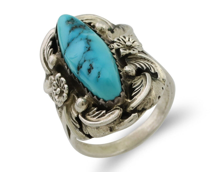 Navajo Ring 925 Silver Sleeping Beauty Turquoise Signed JJM C.80's