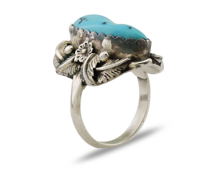 Navajo Ring 925 Silver Sleeping Beauty Turquoise Signed JJM C.80's